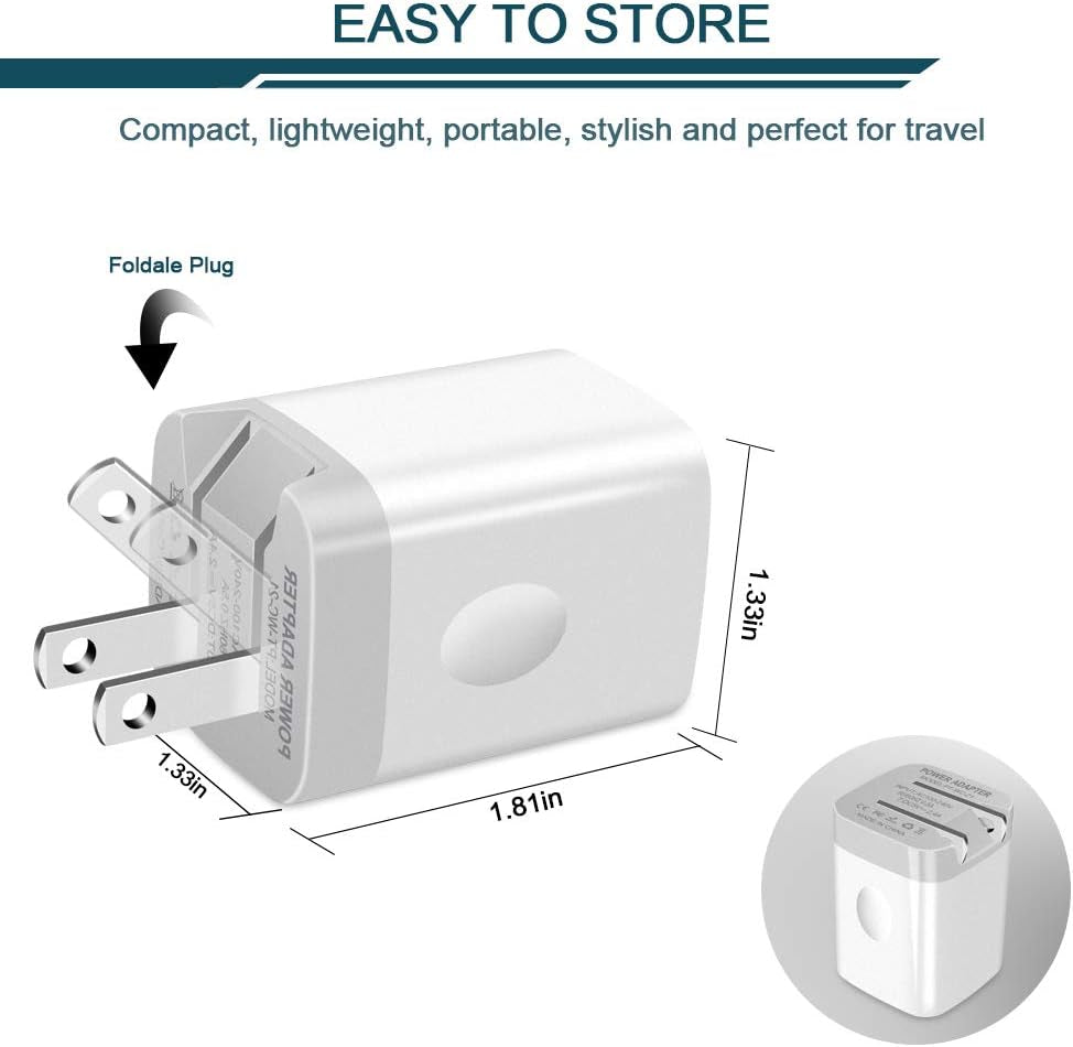 USB Wall Charger, Foldable Charger Adapter, 2Pack 2.4Amp Dual Port Quick Charger Plug Cube AC Travel Box for Iphone 15 14 Pro Max 13 12 11Pro Max/Xs/Xr/8/7 Plus, Samsung Galaxy S10/S9/S8 Edge