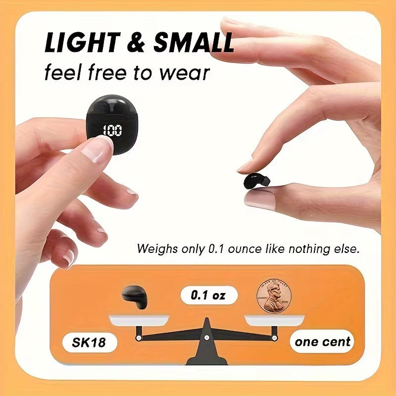 Invisible Mini Earbuds Wireless Low Profile Micro Smallest Tiny Discreet Hidden Earbuds for Work, Small Headphones