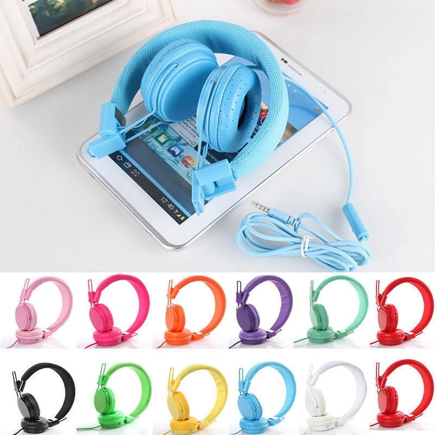 Kids Headphones, Wired Headset Foldable Children on Ear Headphones with Adjustable Headband, Stereo Sound,3.5Mm Jack for Tablet Cellphones Airplane School