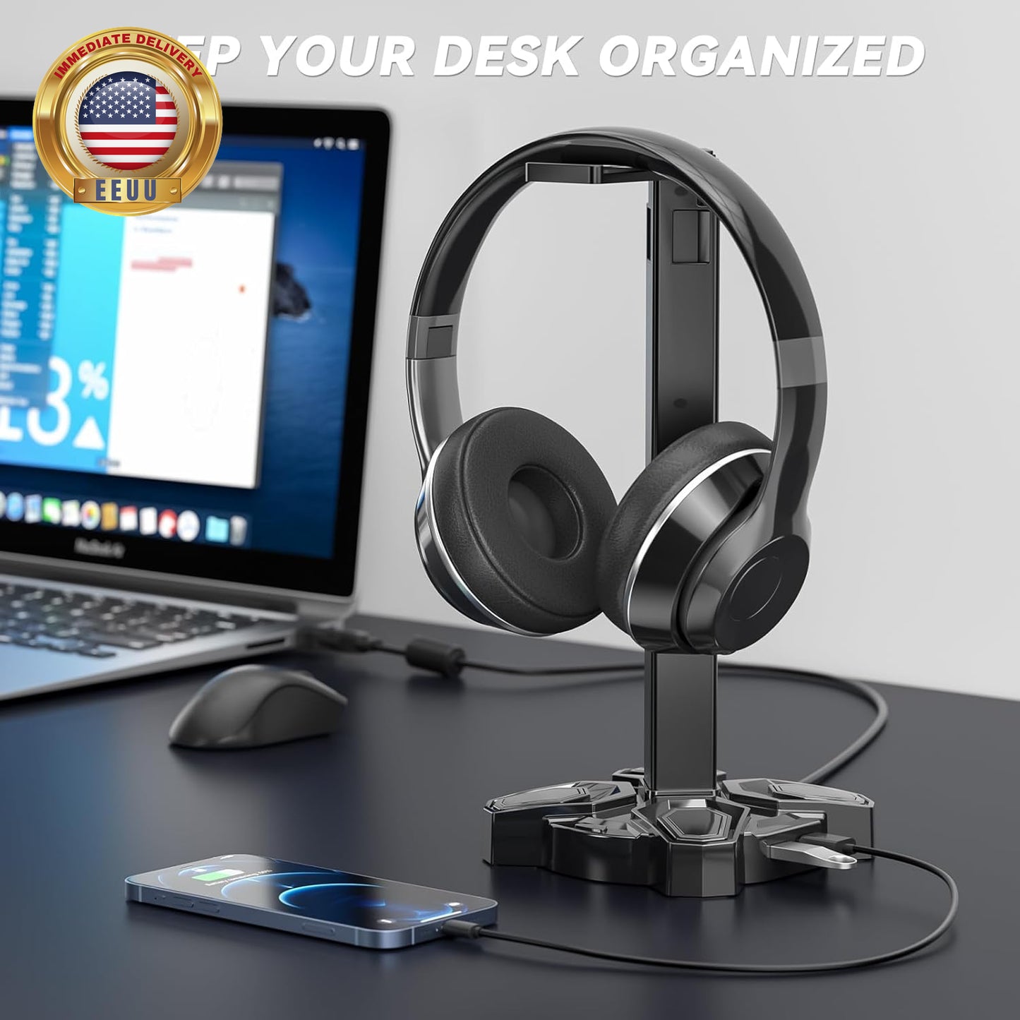 Gaming Headphones Stand, Rotatable Headset Stand with Light Modes - Controller H