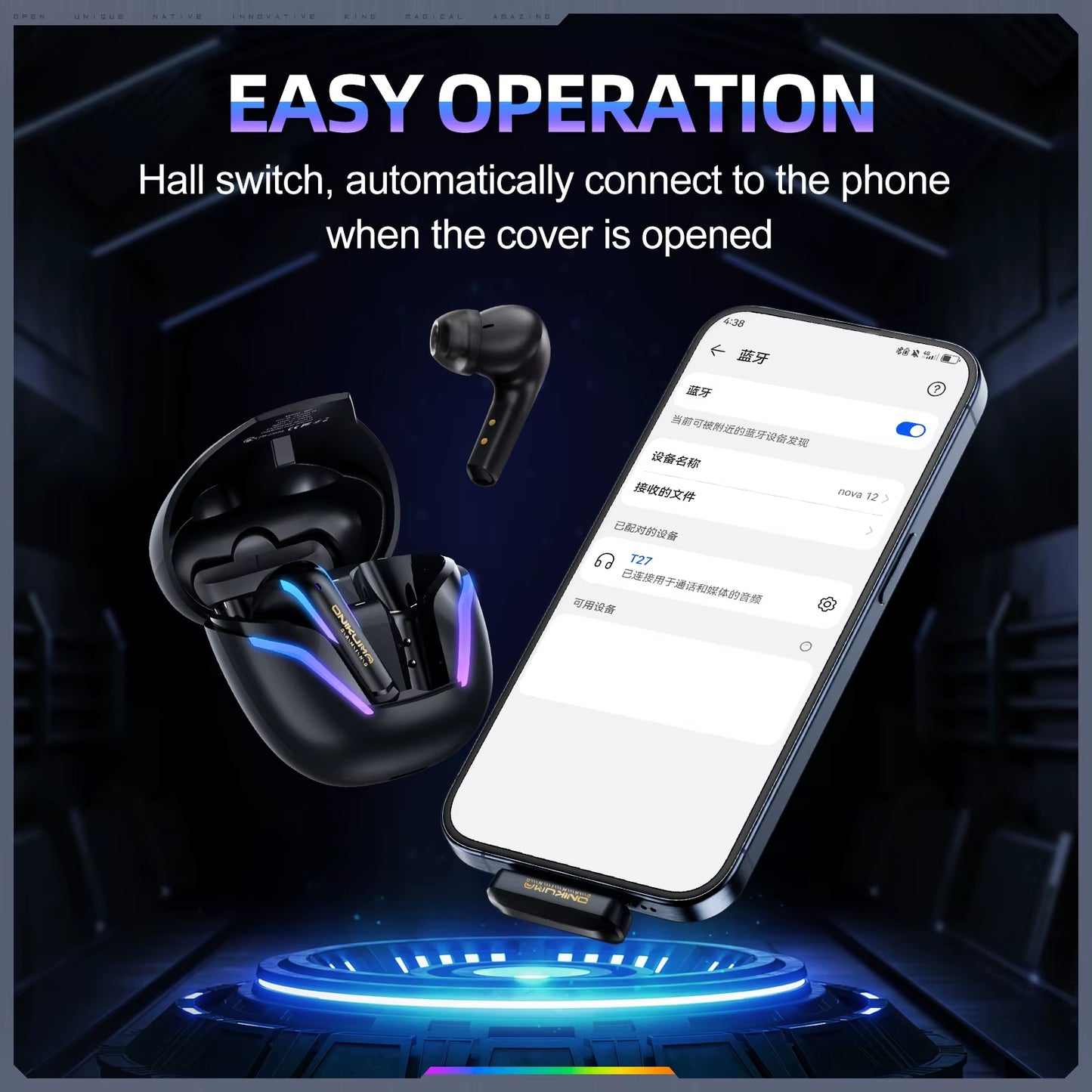 T27 Dual-Mode Cool RGB Gaming Headphones with High-Definition Call Sound Quality and Low Latency for Gaming