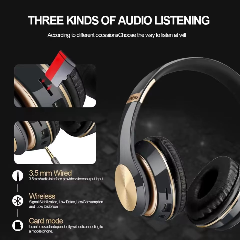 Bluetooth 5.0 Gaming Headphones Blutooth T5 Music Foldable Earphone Bluetooth Wireless Earphones for Phone Wired Headset Gamer