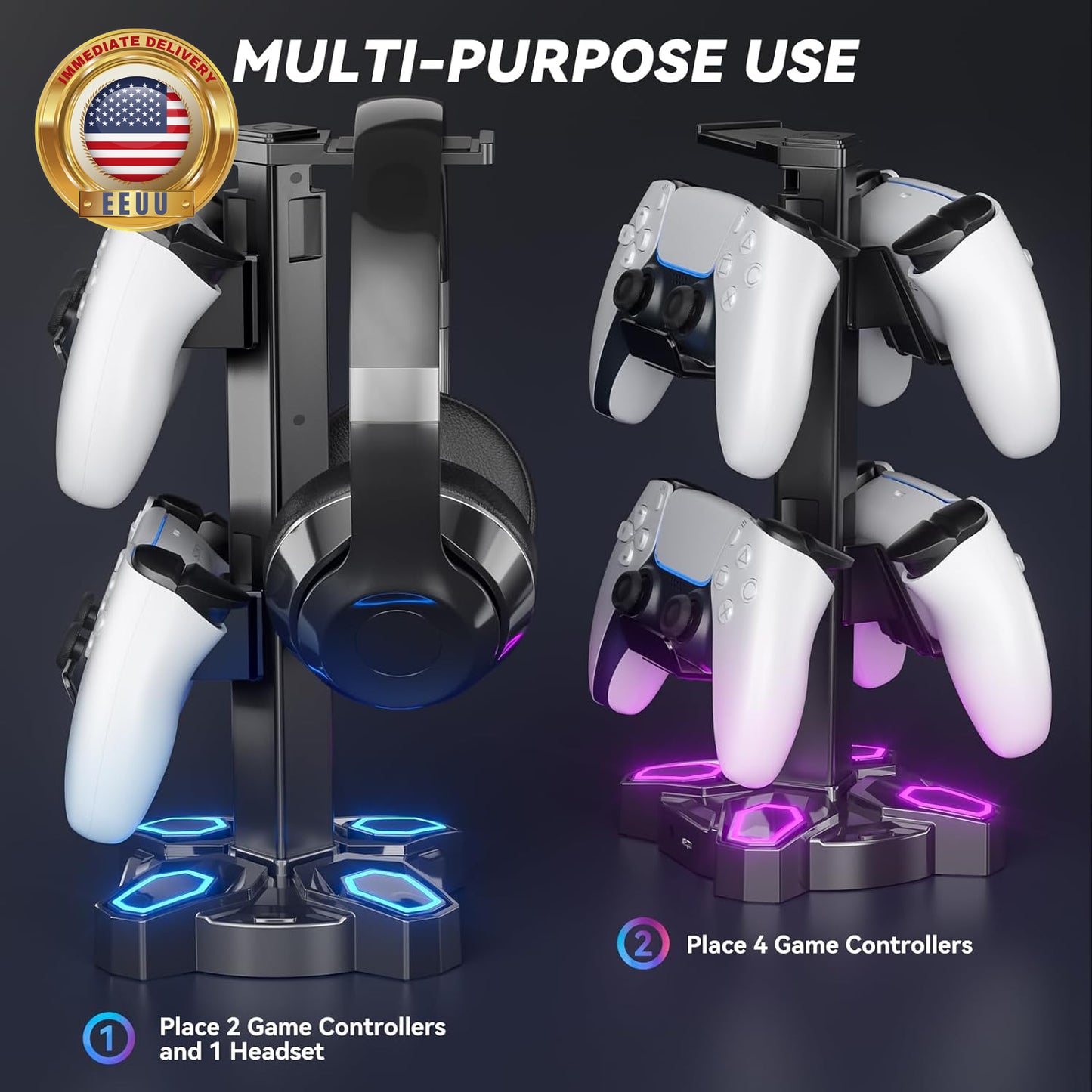 Gaming Headphones Stand, Rotatable Headset Stand with Light Modes - Controller H