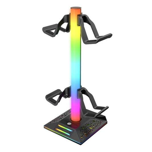 RGB Gaming Headphones Stand,  1 Pack Controller Stand USB Ports Headset Stand with 10 Light Modes and Non-Slip Rubber, Suitable for All Earphone Accessories, Gift for Husband, Kids, Boyfriend