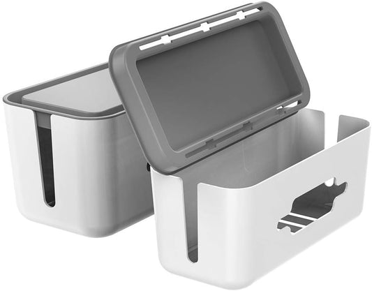 Cable Management Box Kits, 2 Power Strip Hider with Phone Tablet Holder Stand and a Roll of Black Hook and Loop Tape, Large and Medium Cord Organizer Box to Hold and Hide Power Strip/Power Cord