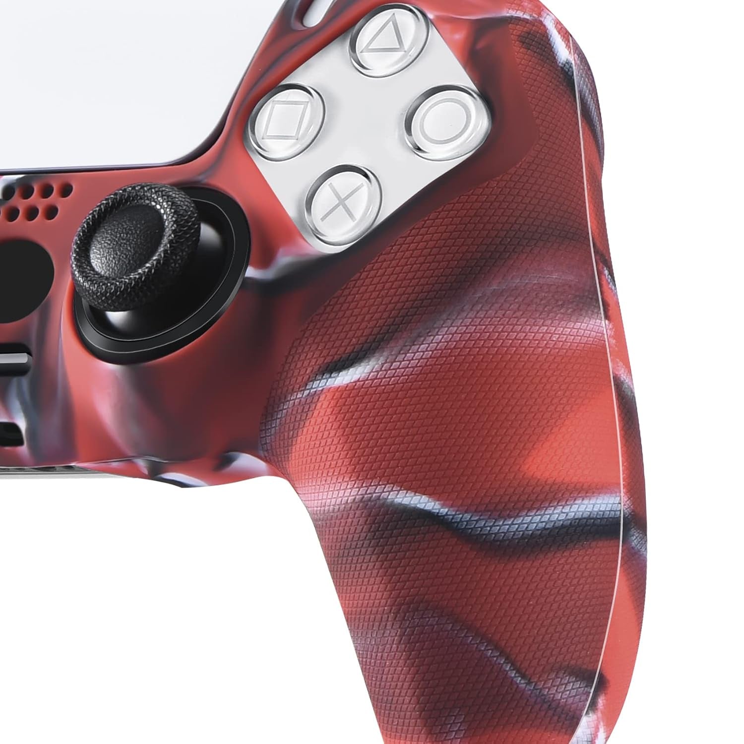 Grip Texture Silicone Cover Skin Case for PS5 Controller X 1(Camou Red) with Pro Thumb Grips X 8