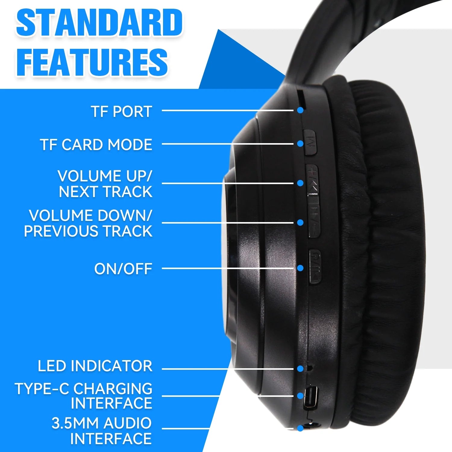 V58 Deep Bass Wireless Over-Ear Headphones, Black