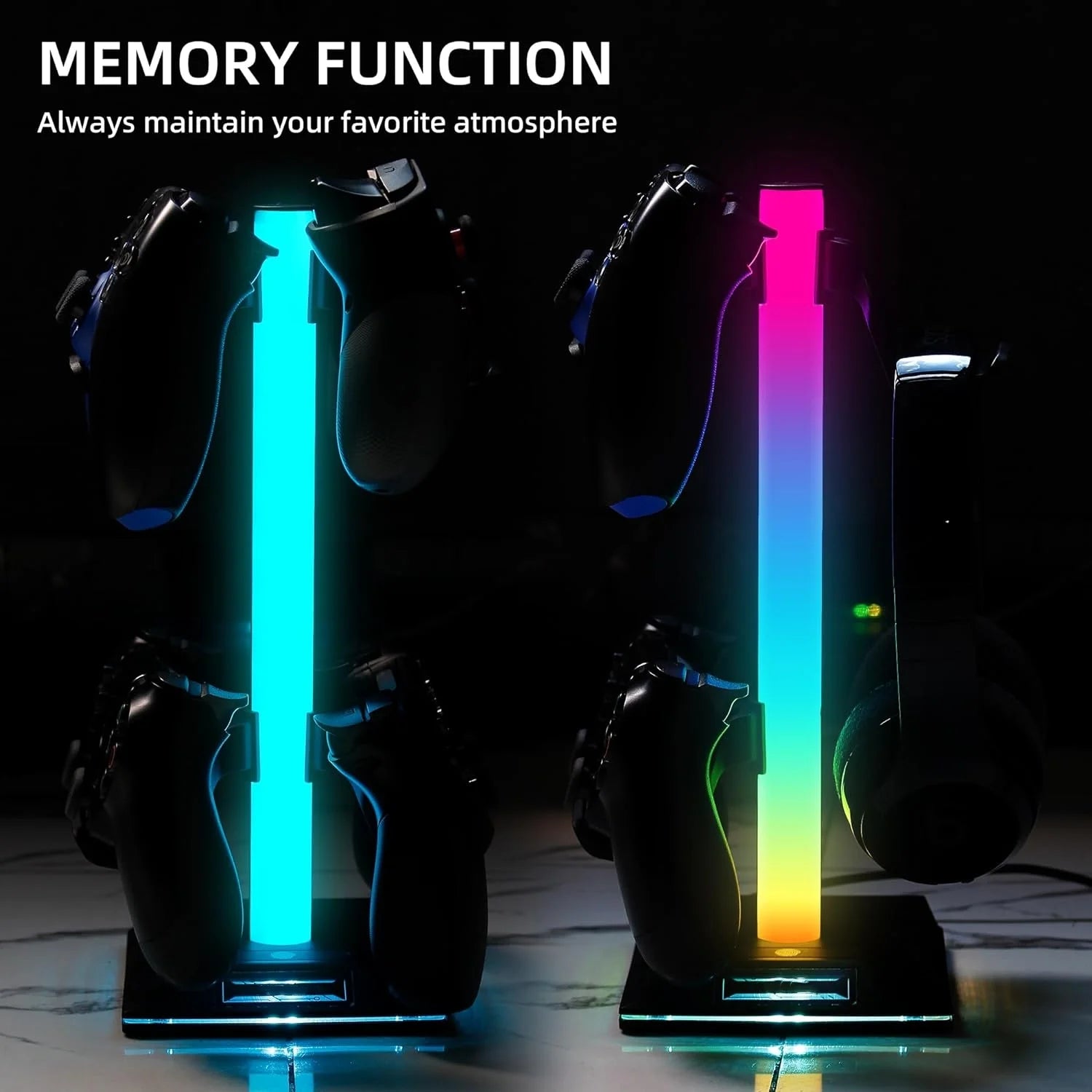 RGB Gaming Headphones Stand,  1 Pack Controller Stand USB Ports Headset Stand with 10 Light Modes and Non-Slip Rubber, Suitable for All Earphone Accessories, Gift for Husband, Kids, Boyfriend