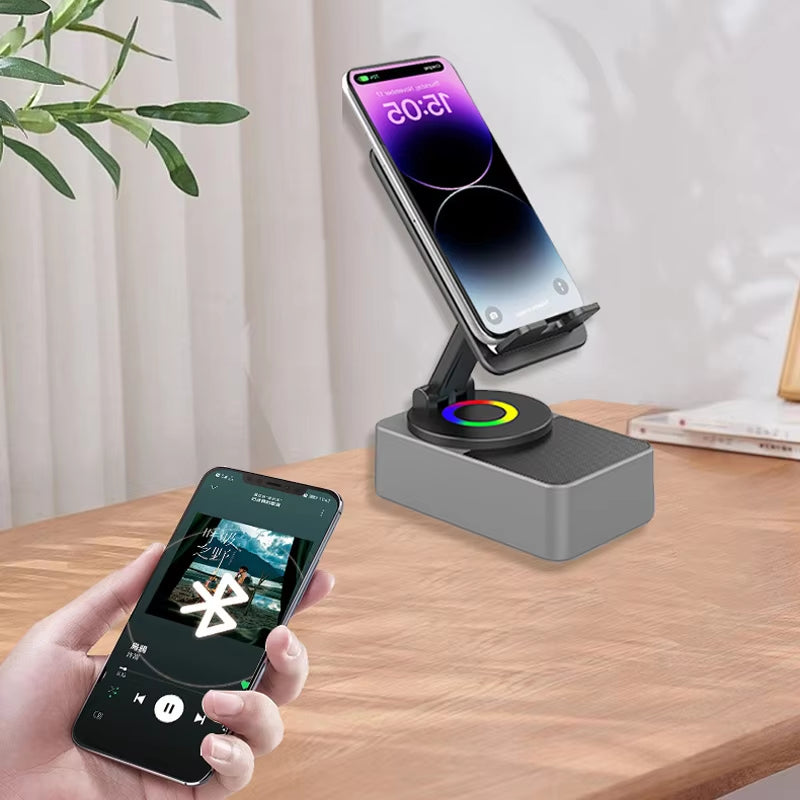 3-In-1 Cell Mobile Phone Holder Stand Bracket+Audio Power Bank+Wireless Bluetooth Speaker Adjustable Foldable Rotating Desktop L