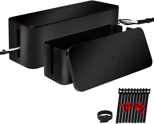 Cable Management Box, 2 Set Cable Organizer for Cable and Cord Management, Storage and Holder to Cover and Hide & Power Strips & Cords (Black)