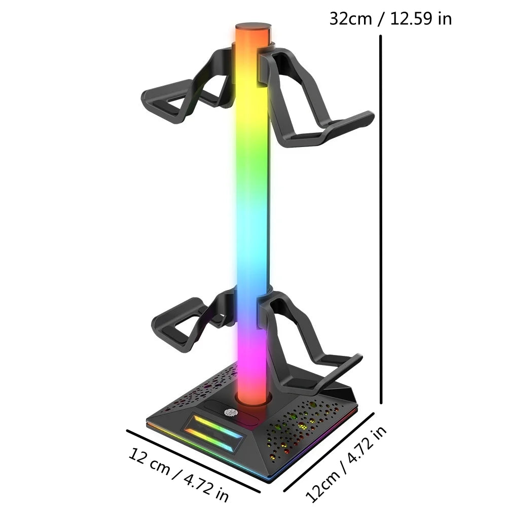 RGB Gaming Headphones Stand,  1 Pack Controller Stand USB Ports Headset Stand with 10 Light Modes and Non-Slip Rubber, Suitable for All Earphone Accessories, Gift for Husband, Kids, Boyfriend