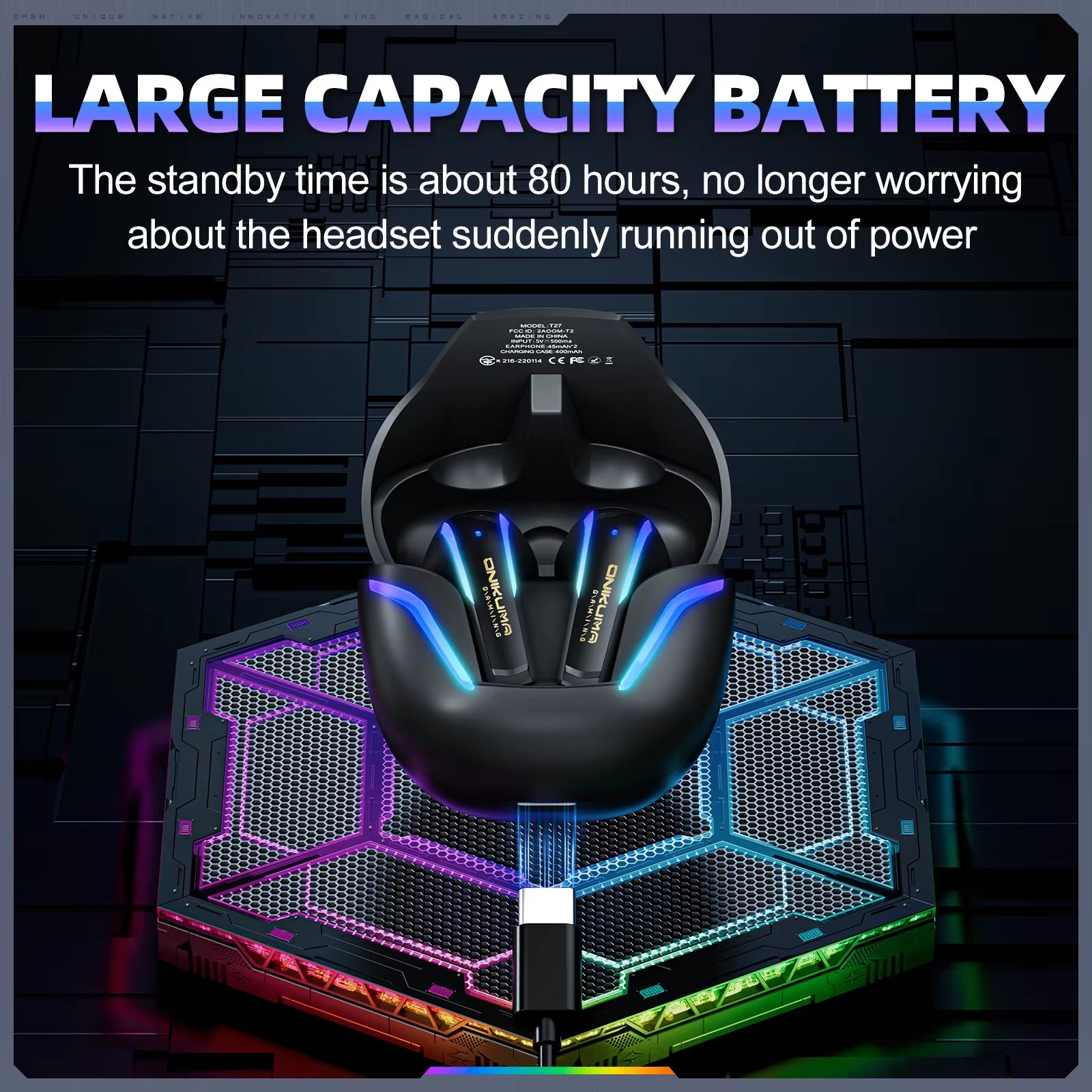T27 Dual-Mode Cool RGB Gaming Headphones with High-Definition Call Sound Quality and Low Latency for Gaming