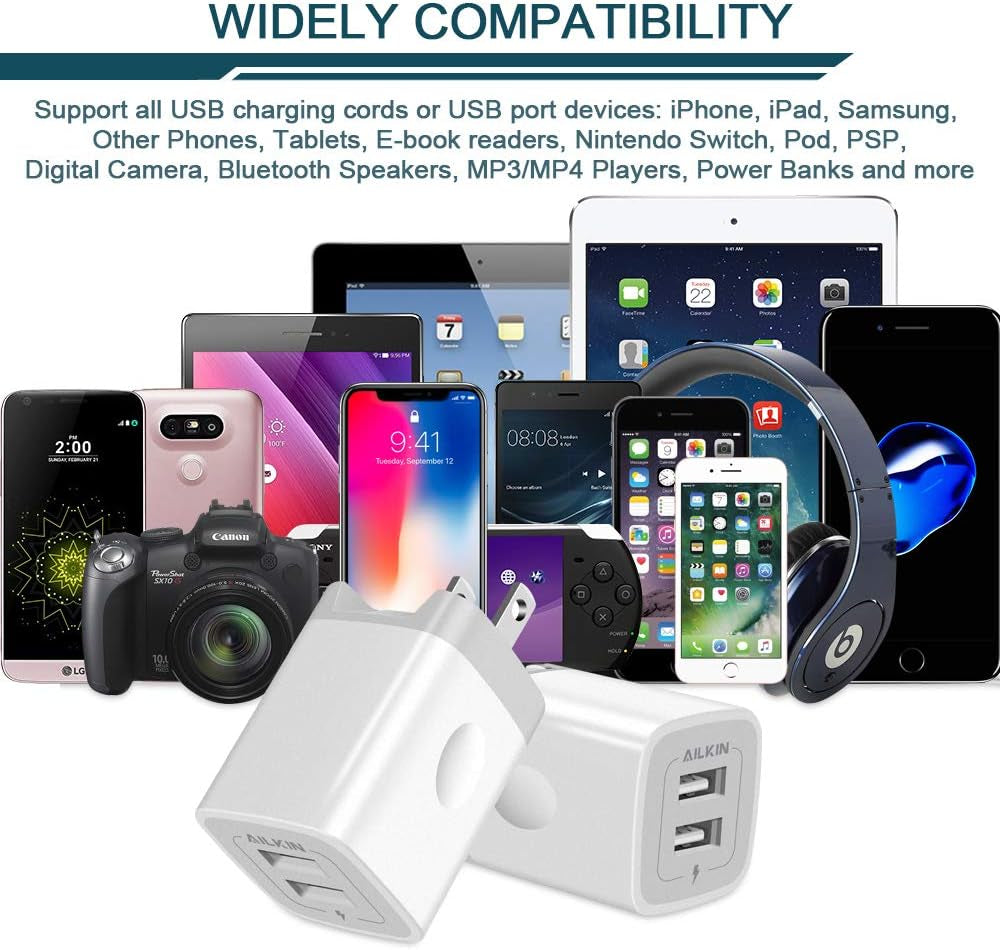 USB Wall Charger, Foldable Charger Adapter,  2Pack 2.4Amp Dual Port Quick Charger Plug Cube AC Travel Box for Iphone 15 14 Pro Max 13 12 11Pro Max/Xs/Xr/8/7 Plus, Samsung Galaxy S10/S9/S8 Edge