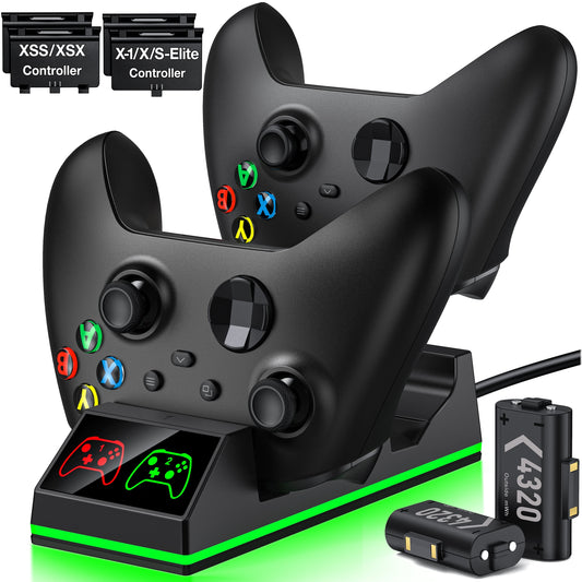 Xbox Rechargeable Battery Pack with 2X4320Mwh Battery Pack, Xbox Controller Charger Sttaion for Xbox Series X/S/Xbox One/S/X/Elite,Black