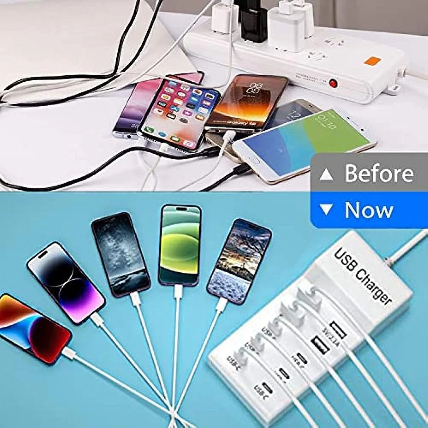 USB C Charger,10 Ports USB Charger Station with 6 Ports USB-C Charger, Desktop 50W Multi Port USB Charger Compatible with Iphone 14/13/12/11/Samsung S23/S22/S21/Tablet/Watch/Headphones