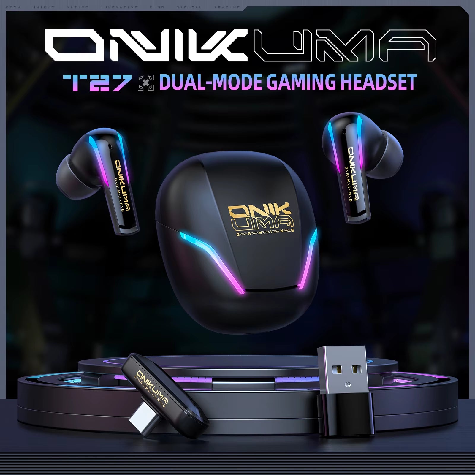 T27 Dual-Mode Cool RGB Gaming Headphones with High-Definition Call Sound Quality and Low Latency for Gaming