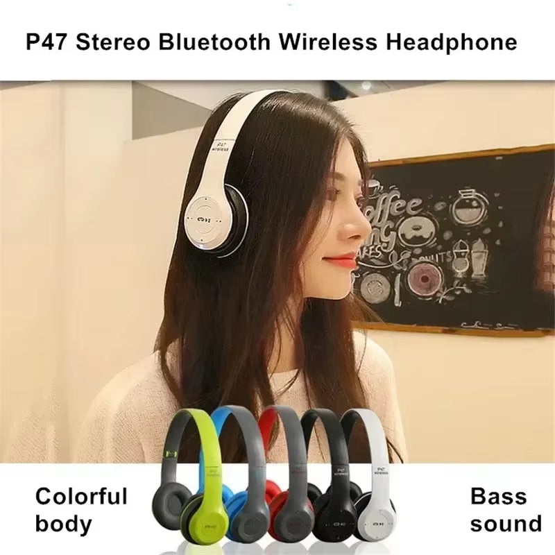 P47 Wireless Bluetooth Headphone with Mic Noise Cancelling Headsets Stereo Sound Earphones Sports Gaming Headphones Supports PC