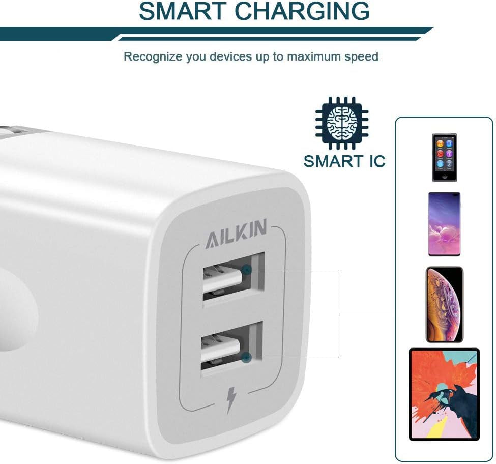 USB Wall Charger, Foldable Charger Adapter,  2Pack 2.4Amp Dual Port Quick Charger Plug Cube AC Travel Box for Iphone 15 14 Pro Max 13 12 11Pro Max/Xs/Xr/8/7 Plus, Samsung Galaxy S10/S9/S8 Edge
