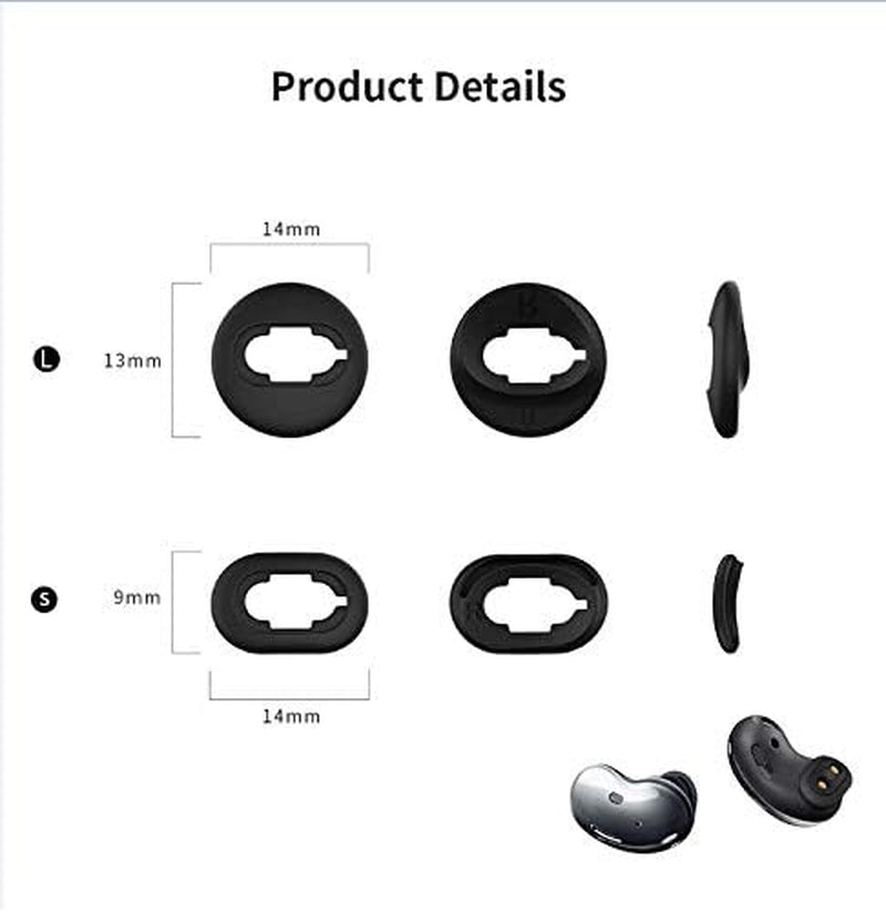 [8 Pairs] for Galaxy Buds Live Ear Tips Silicone Anti-Slip/Dust Ear Tip Accessories Compatible with Samsung Galaxy Buds Live - S/L (Black)