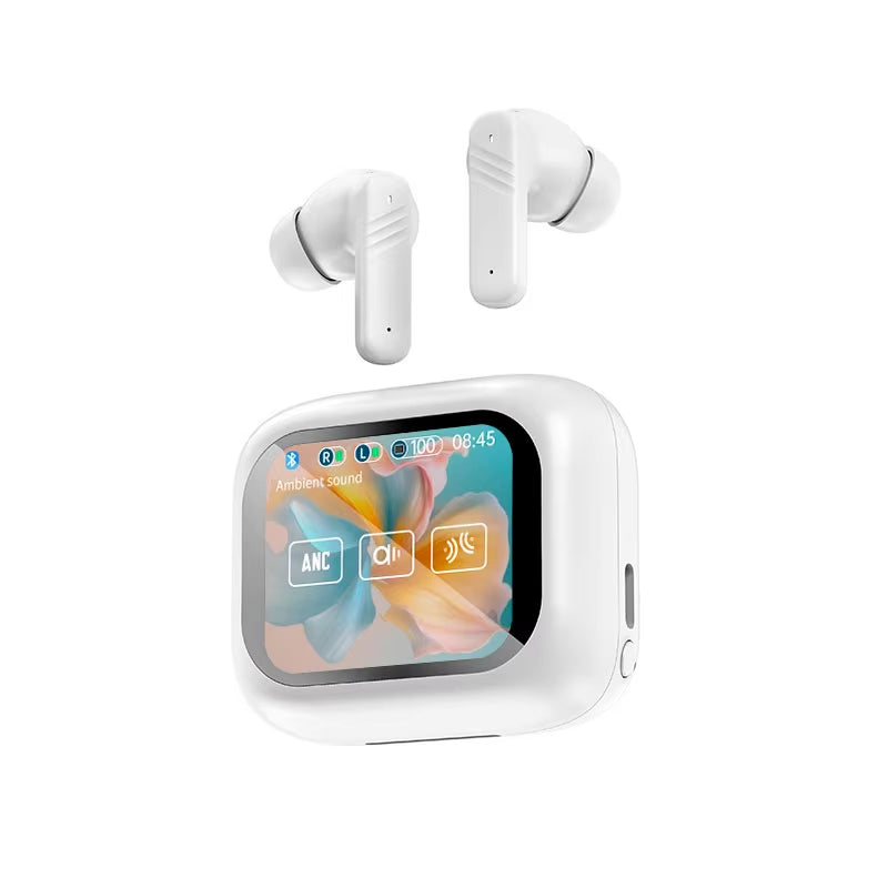 Wireless Earbuds with Touch Screen In-Ear Earphone ANC Noise Cancellation Long Battery ENC Mic Compatible with IOS Android