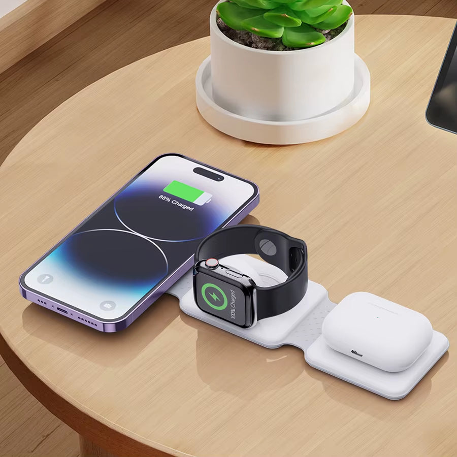 New Trending Smart Electronics Products Portable Phone Charger Magnetic Multi Foldable Stand 3 in 1 Wireless Charger for Iphone