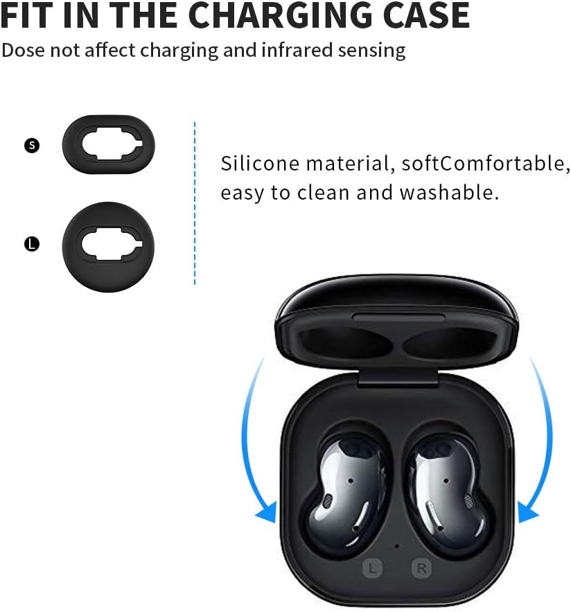 [8 Pairs] for Galaxy Buds Live Ear Tips Silicone Anti-Slip/Dust Ear Tip Accessories Compatible with Samsung Galaxy Buds Live - S/L (Black)