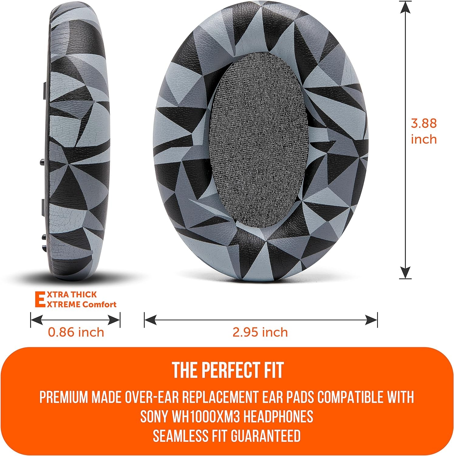 Wicked Cushions Extra Thick Replacement Earpads Compatible with Sony WH-1000XM3 Headphones - Geo Grey