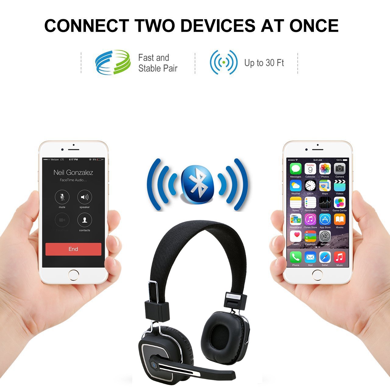 Trucker Bluetooth 5.2 Wireless Headset with Noise Cancelling Mic for Phones PC