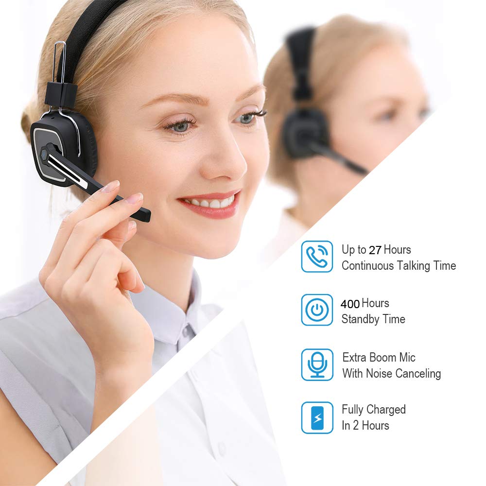 Trucker Bluetooth 5.2 Wireless Headset with Noise Cancelling Mic for Phones PC